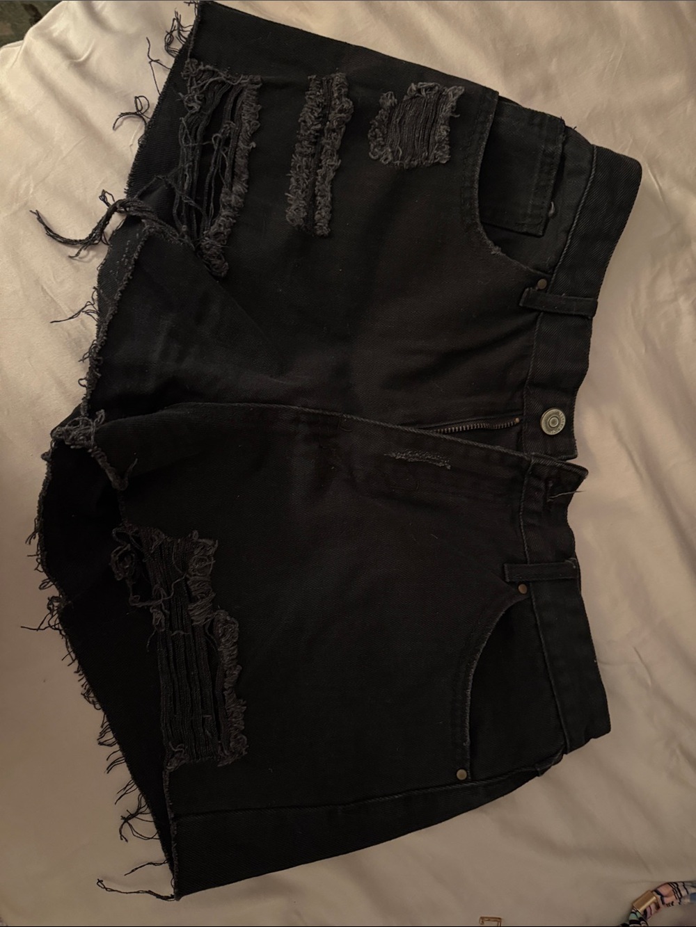 Forever 21 Black Distressed Ripped Denim Shorts